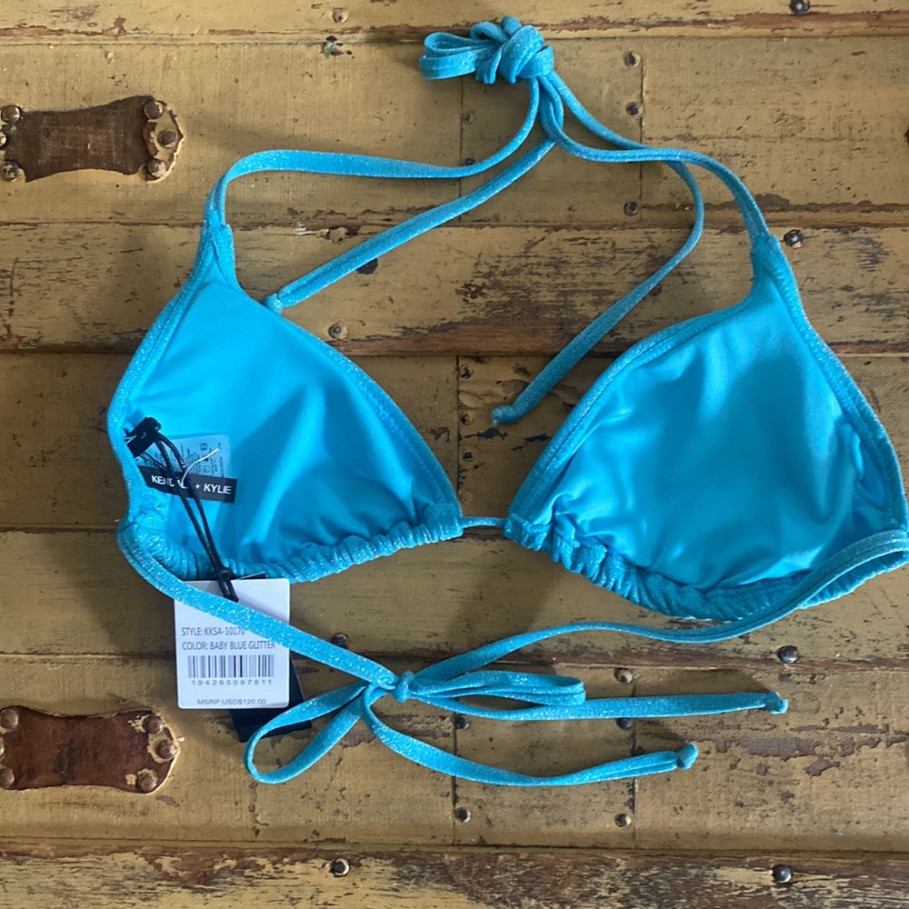 NWT KENDALL & KYLIE SWIM SPARKLE GLITTER LUREX STRING BIKINI TOP - Picture 4 of 15